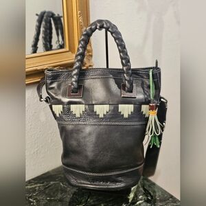 Elegant Black Leather Tote with Green Accents
